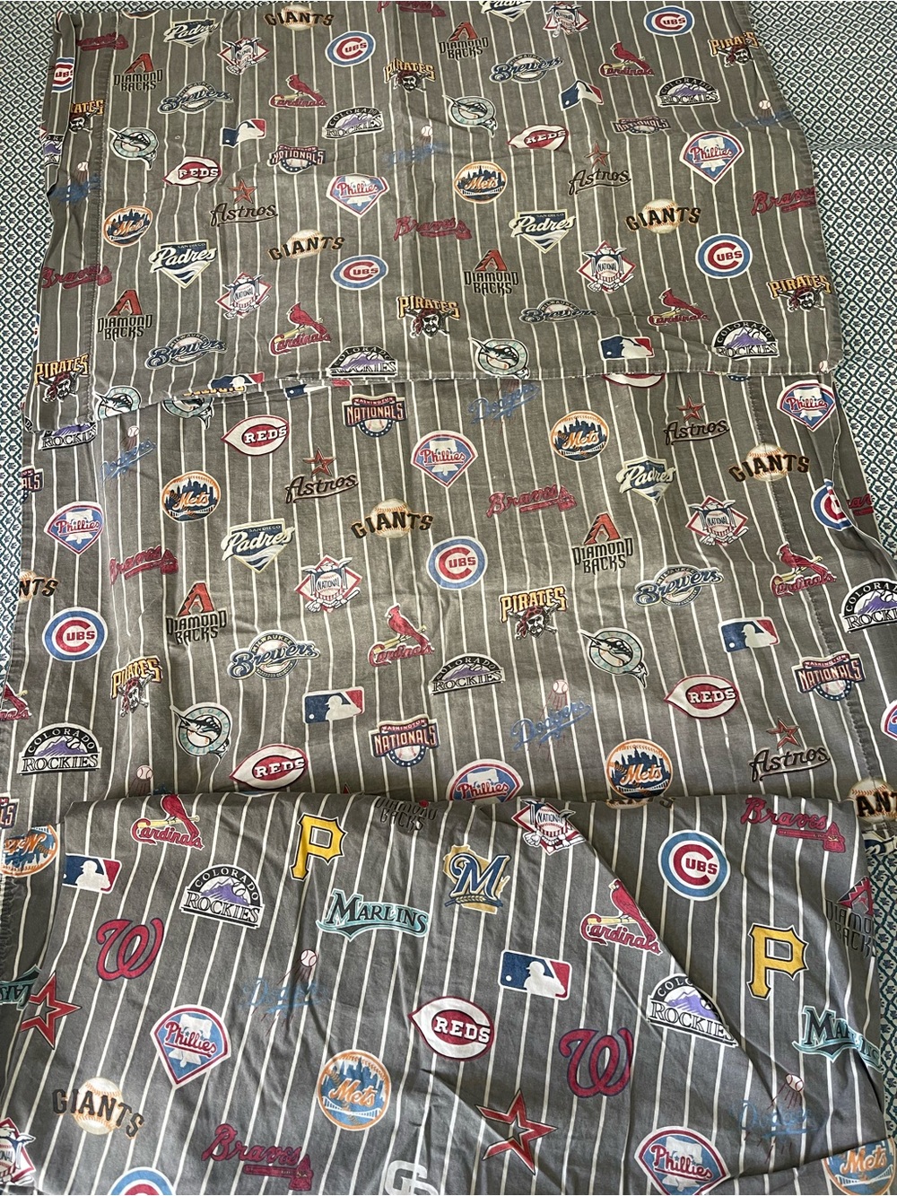 Pottery Barn Teen Gray Pinstripe MLB Logo Twin Sheets (set of 2)